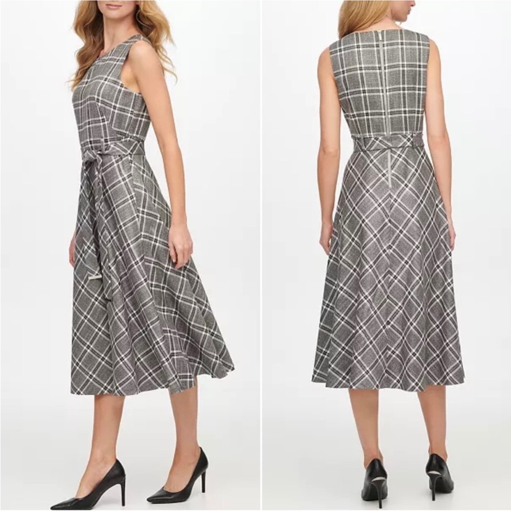 Calvin Klein Sleeveless Plaid Gray Dress 12
